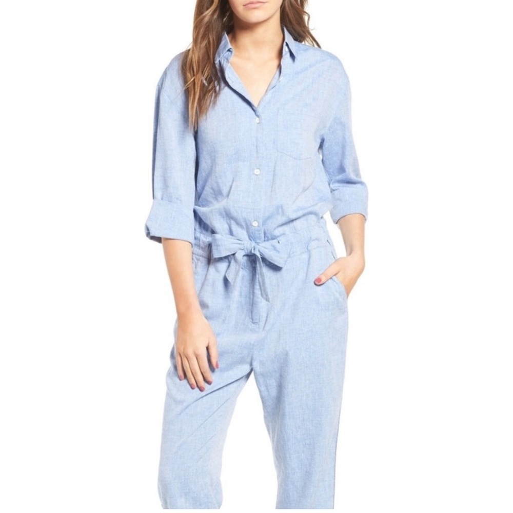 The Blue Shirt Shop Watermill jumpsuit Size xs‎ chambray tie waist blue